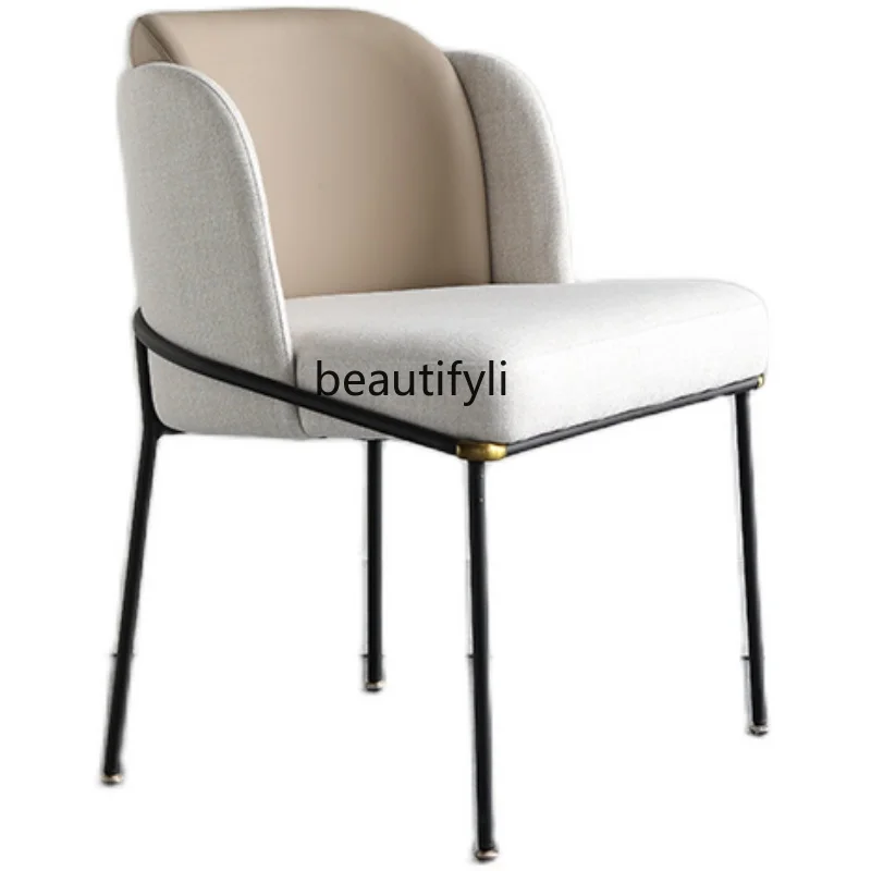 

yj Nordic Light Luxury Backrest for Dining Chair Fabric Italian Minimalist Modern Cosmetic Chair Iron Stool