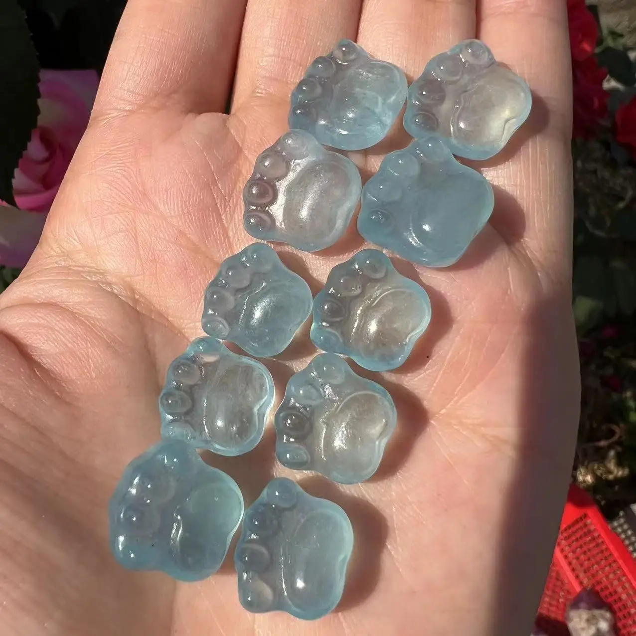 

natural hand carved crystal cat pad aquamarine cat paws for gift decoration