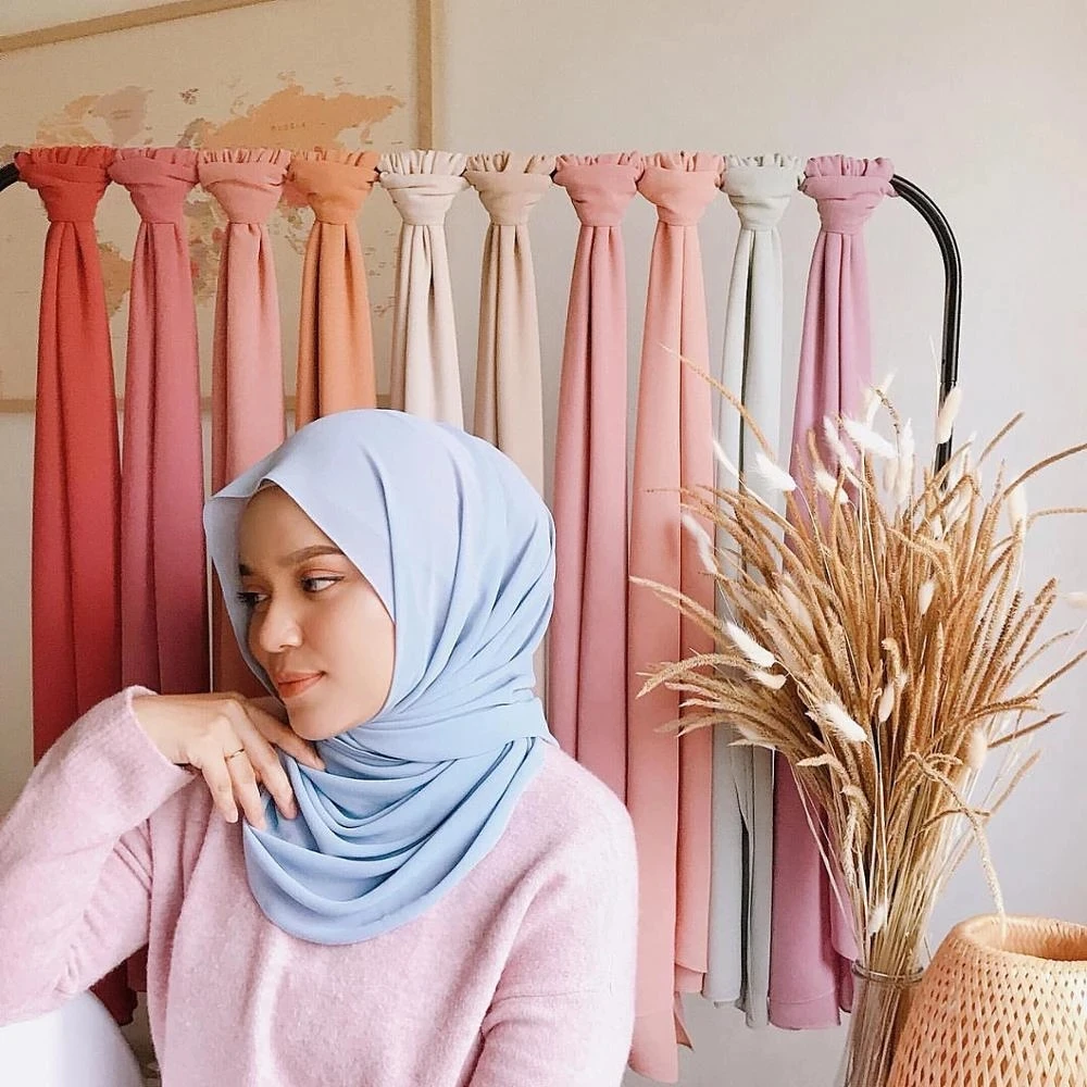 Muslim Chiffon Hijab Scarf Women Long Solid Color Head Wrap For Women Hijabs Scarves Ladies Muslim Veil Jersey Hijabs 180*70cm