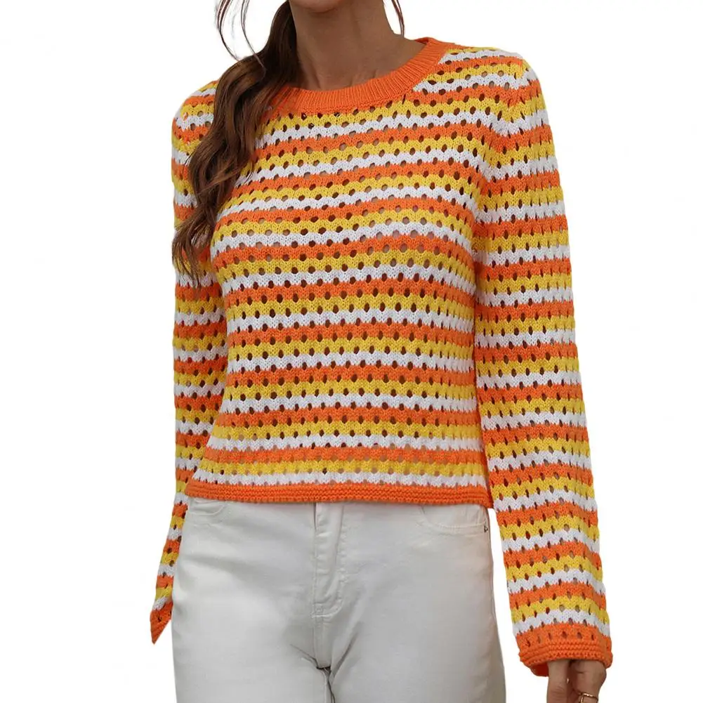 

Модный свитер, топ, теплый свитер, джемпер, полосатый, сращивающийся цвет, женская вязаная одежда, женская одежда, уличная одежда