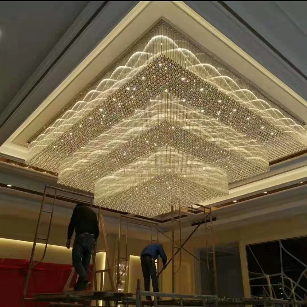 

Customized Grand Modern LED Contemporary K9 Crystal Ceiling Light K9 Big Foyer Wedding Large Hotel Crystal Chandelier