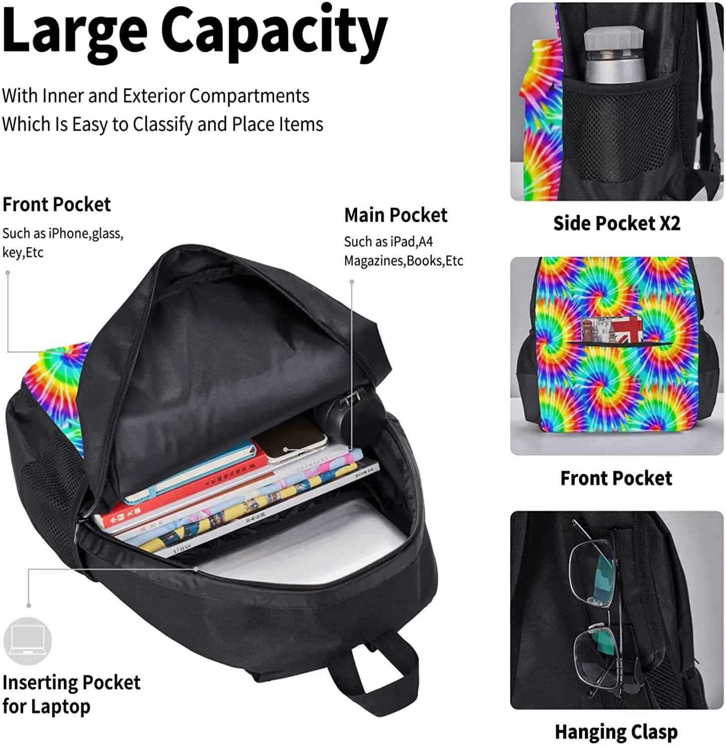 Kids School Backpack Tie Dye Schoolbag Travel Bag Casual Daypack Lunch Bag Pencil Case for Boys Teens Girls 3pcs Sets