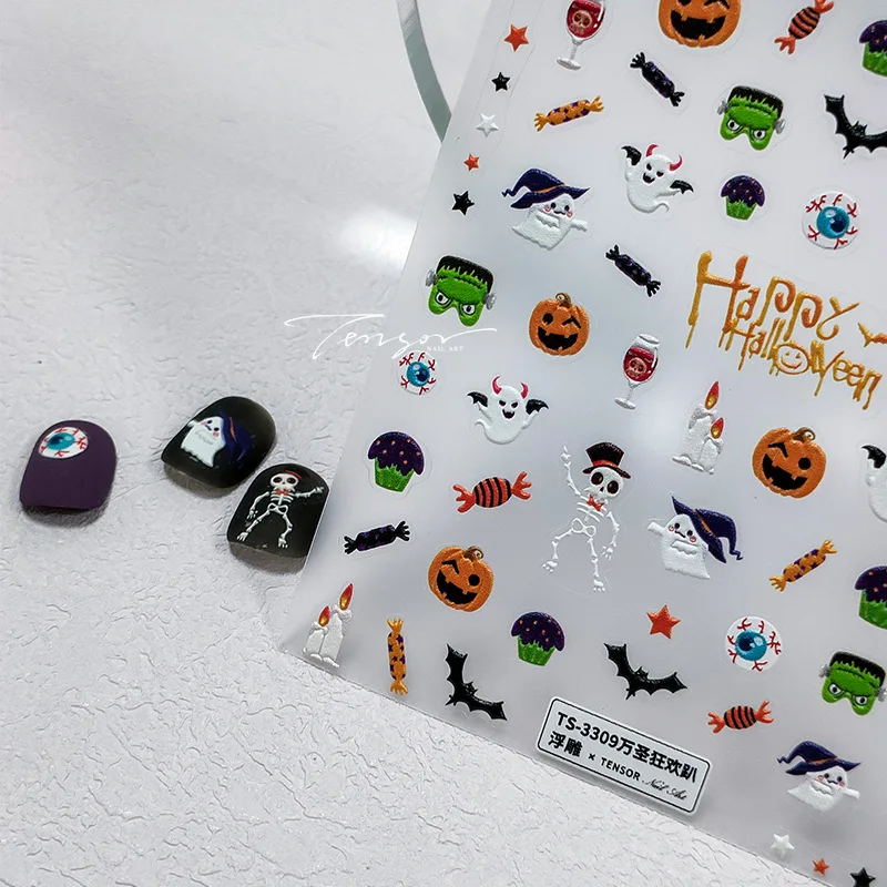 Реалистичные рельефные красочные наклейки для ногтей на Хэллоуин карнавал