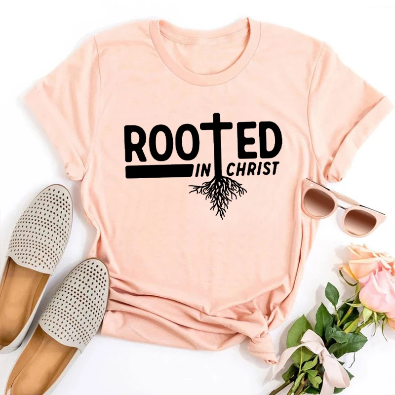 

Rooted In Christ T-Shirt Christian Shirt Inspirational Shirt Jesus Cross Tee Religious Shirt Christian Gift Jesus Cross Tee L