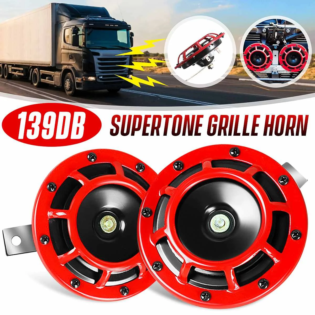 

Universal 12V 139DB Grille Mount Twin Super Tone Electric Car Horn Siren Dual Tone Electric Pump Loud Air Horn CZ UK Shipping