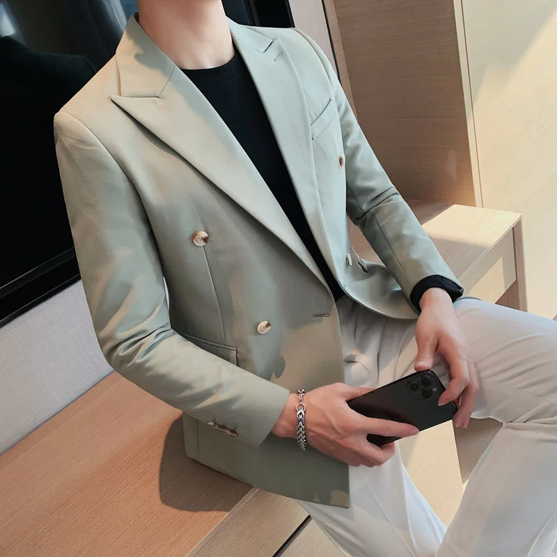 

2023 High Quality Double-breasted Gentleman Men Slim Casual Suit Brands Men's business Casual Flow of Pure Color Blazers S-4XL