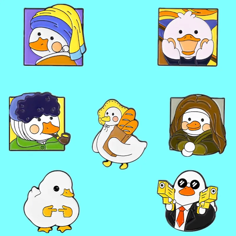 

Art Duck Cartoon Brooch Liven Up Weird Duck Bread Metal Badge Mona Lisa Cute Animal Medallion Fashion Lapel Jewelry Accessories