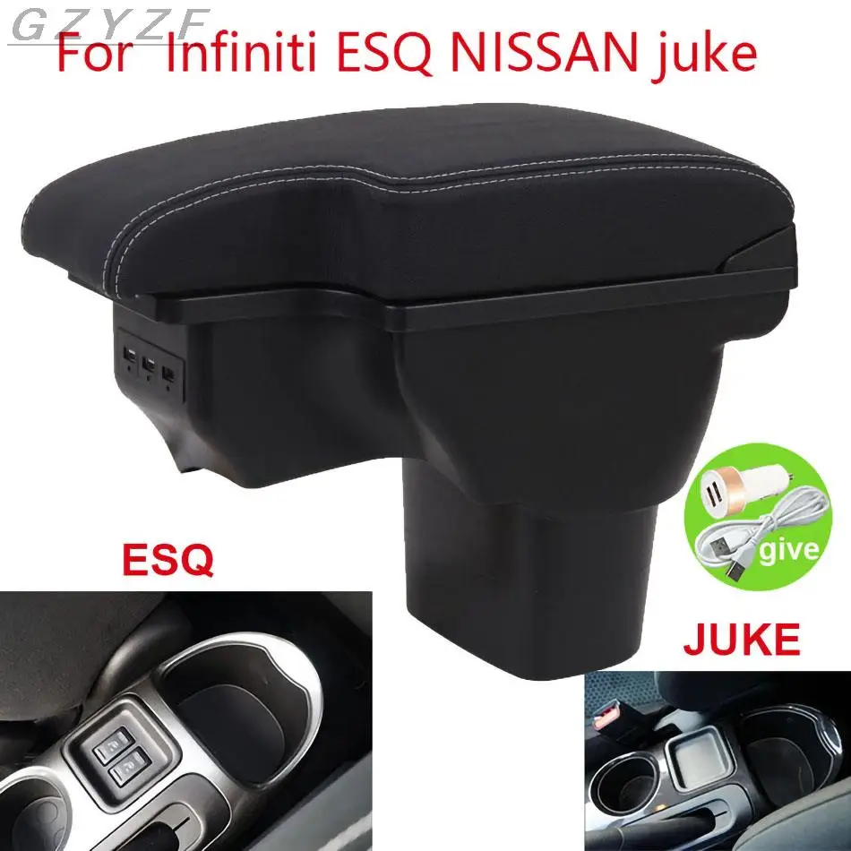 

Автомобильный подлокотник для NISSAN Juke, для Infiniti ESQ, подлокотник 2010- 2019, аксессуары, коробка для хранения деталей интерьера, USB