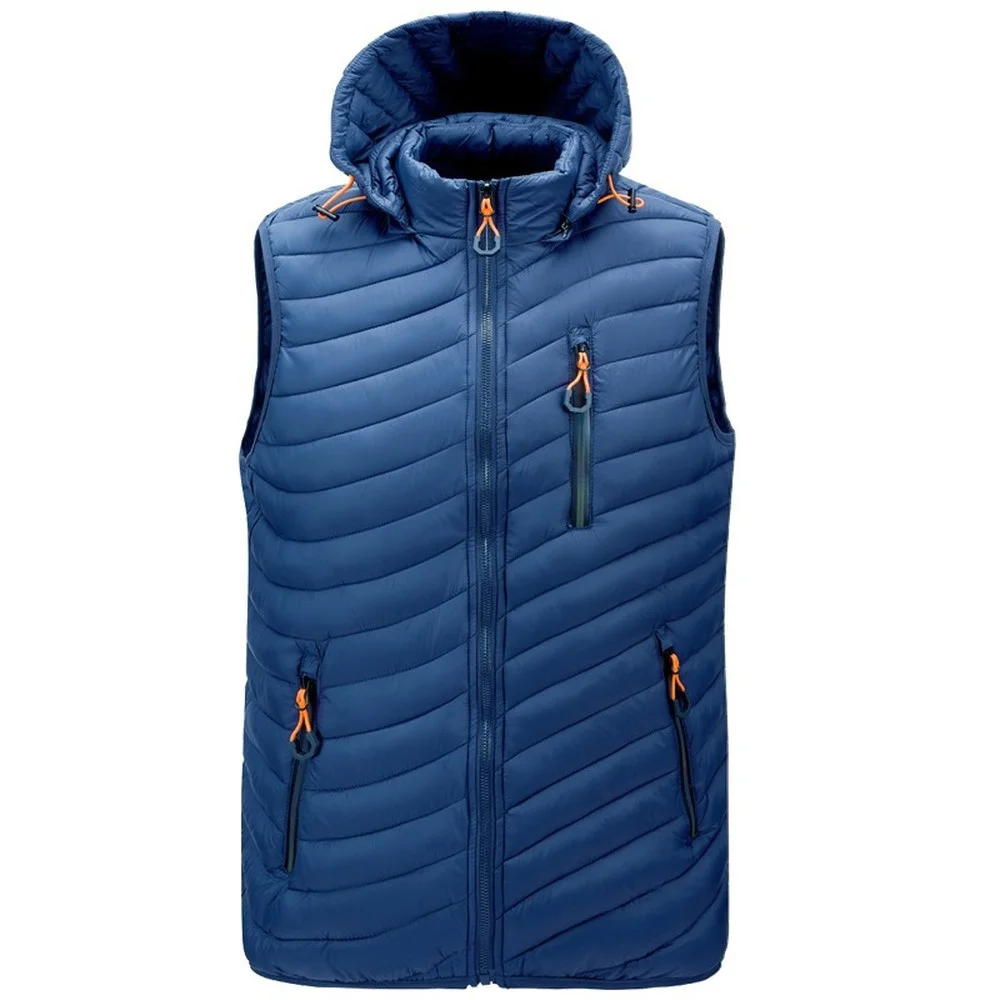 

2022 New Removable Hat Men's Vest Simple Solid Color Warm Zipper Mens Jackets and Coats Winter Fashion Comfortable Men Vests