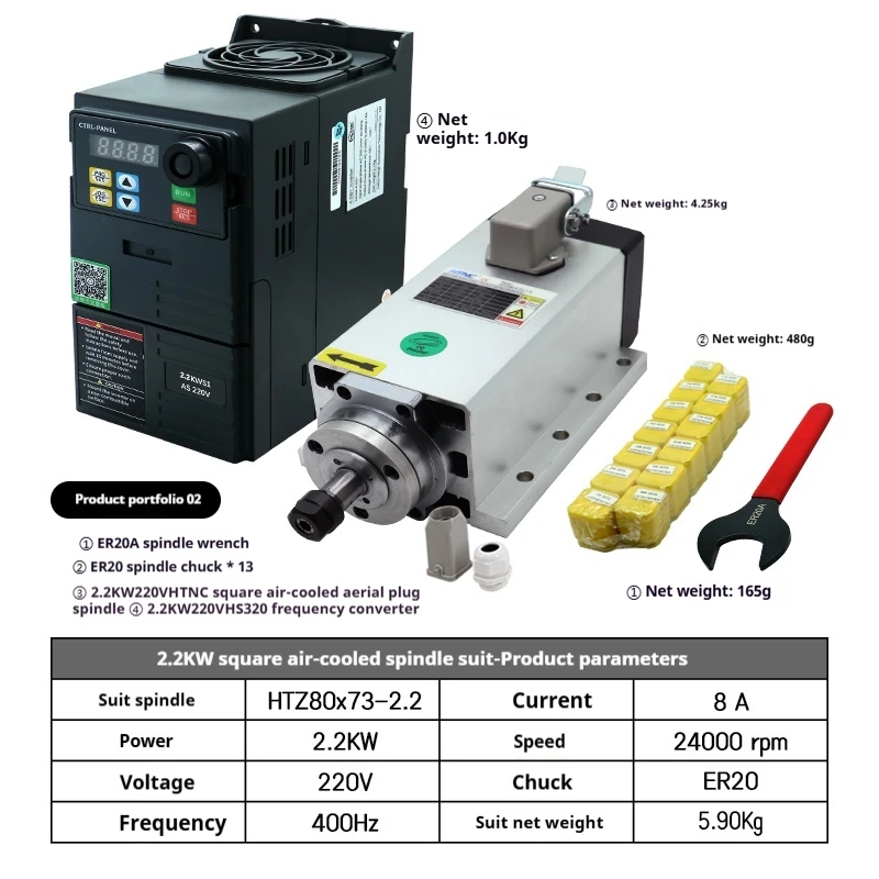 

Квадратный двигатель шпинделя с воздушным охлаждением, гравировальный станок для резки боковых отверстий, 2,2 кВт, высокоскоростной электрический шпиндель, вспышка 3,5