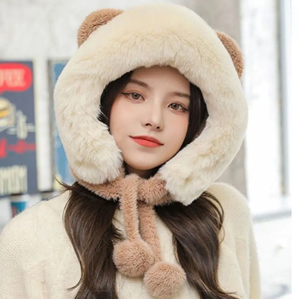 

Comfortable Cute Winter Bear Ears Windproof Cold-proof Girl Cap Scarf Hat Warm Bomber Hat Women Hat