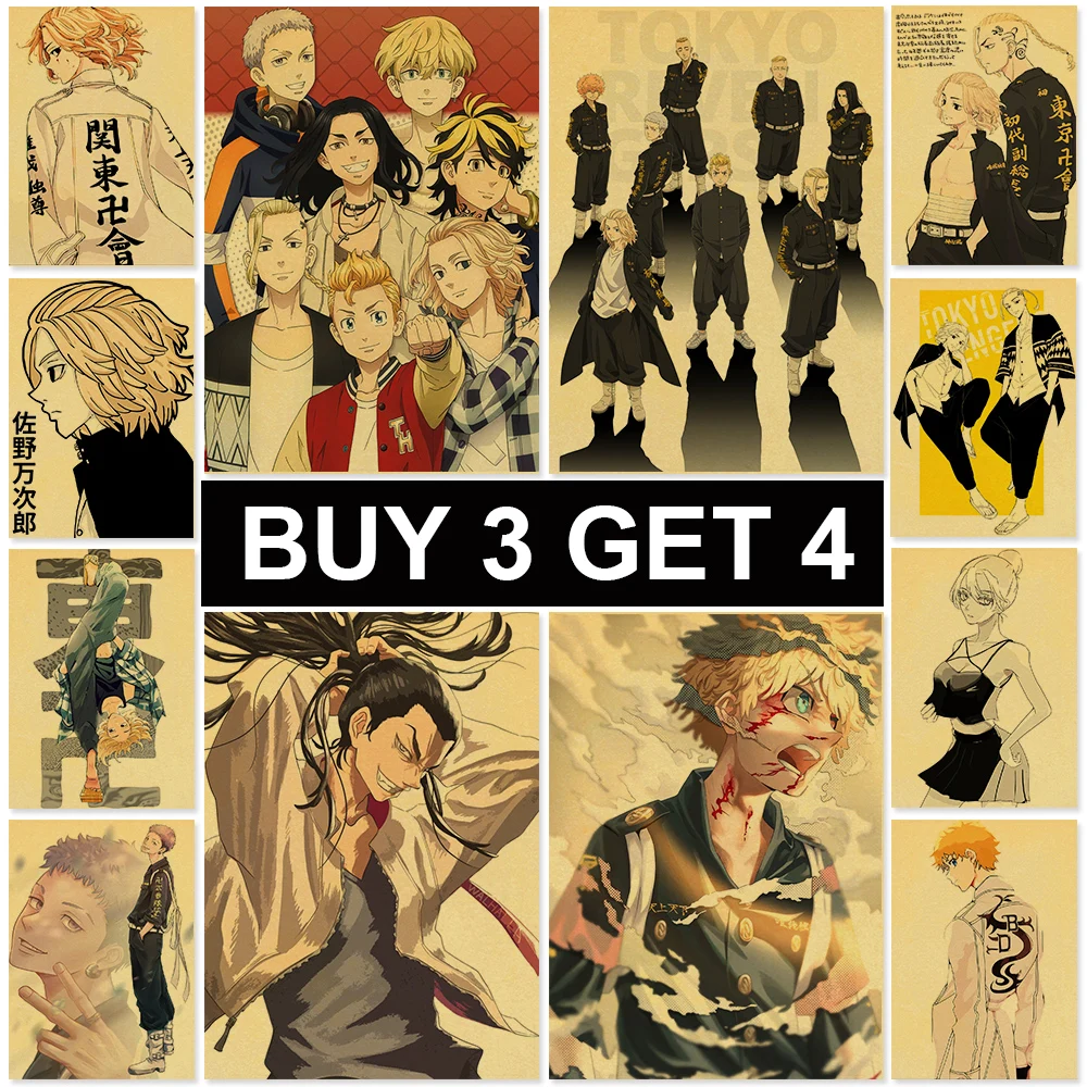 

Anime Tokyo Revengers Posters Kraft Paper Manjirou Ken Retro Poster Wall Art Painting Study Home Living Room Decoration Pictures