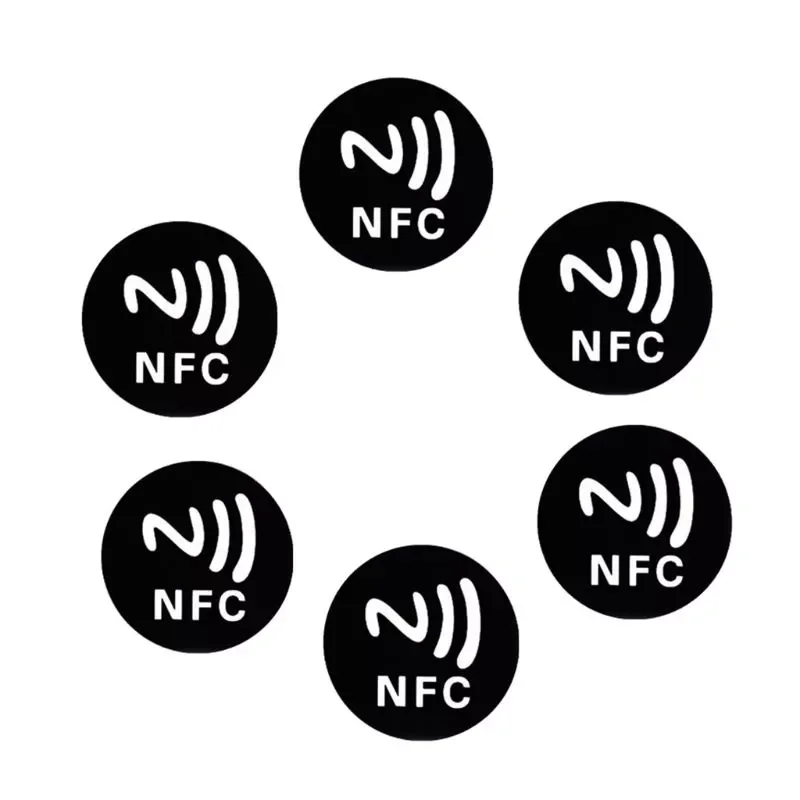 

6 шт., черные металлические наклейки NFC Ntag213
