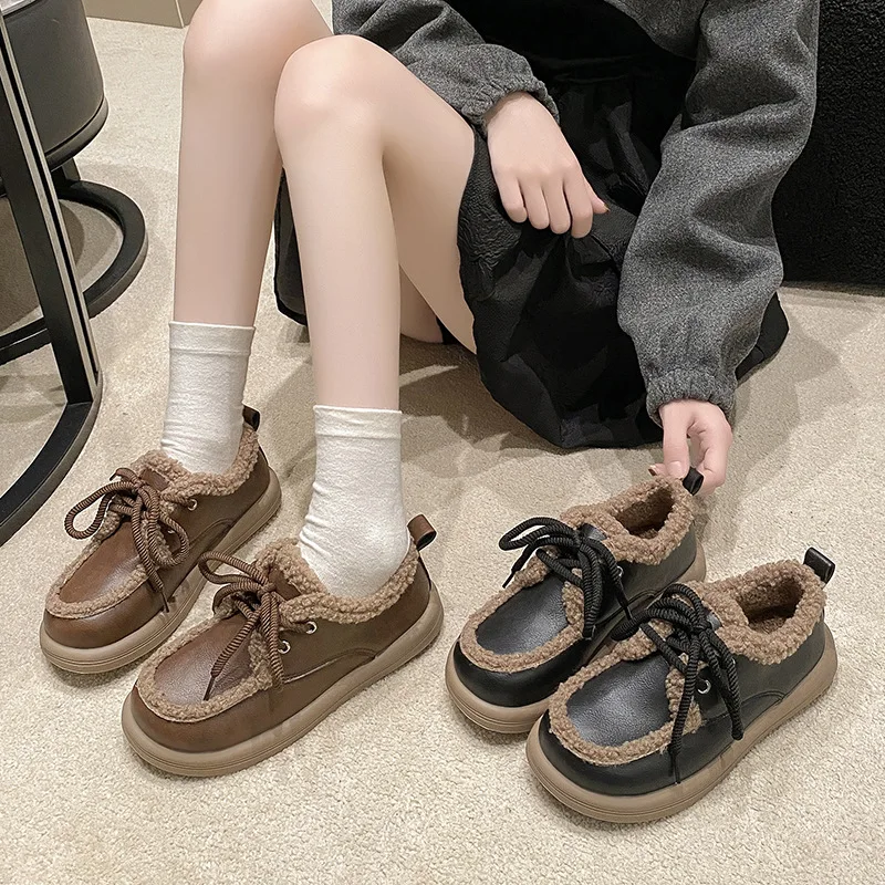 Зимние меховые лоферы из искусственной кожи повседневная обувь для женщин