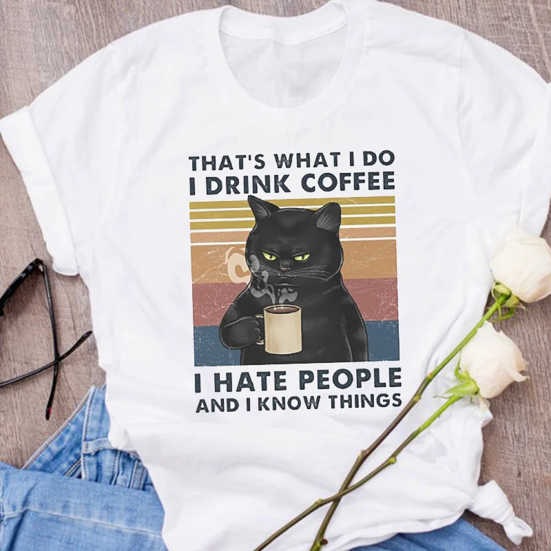 

Women Graphic Cool Cat Animal Funny Cartoon Print Autumn Fall Halloween Vacation Lady Tees Tops Wear T Shirt Womens T-Shirt