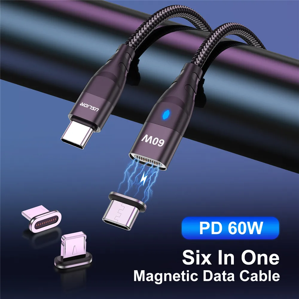 Магнитный кабель USLION с разъемами USB C и Type 60 Вт быстрая зарядка 3 0 PD для iphone Macbook iPad