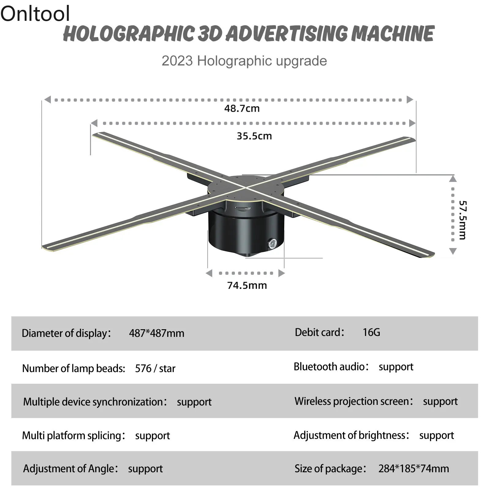 

3D вентилятор, голограммный проектор, Wi-Fi, рекламный дисплей, светодиодный знак в реальном времени, голографическая лампа, световой плеер, поддержка изображений, видео 42-50 см