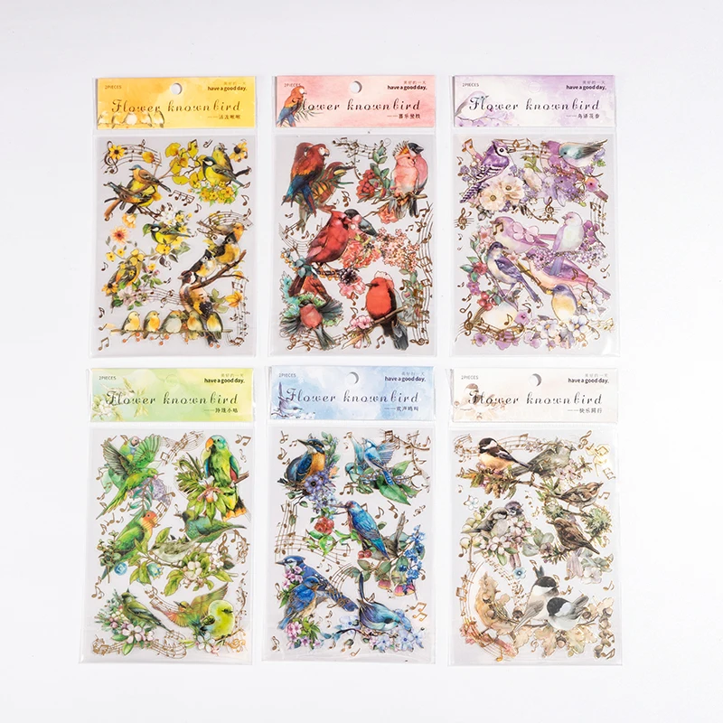 

30Packs Wholesale Bird Flower Colorful Stickers Gold Bronzing Scrapbooking Decorative stationery Student Music free shipping