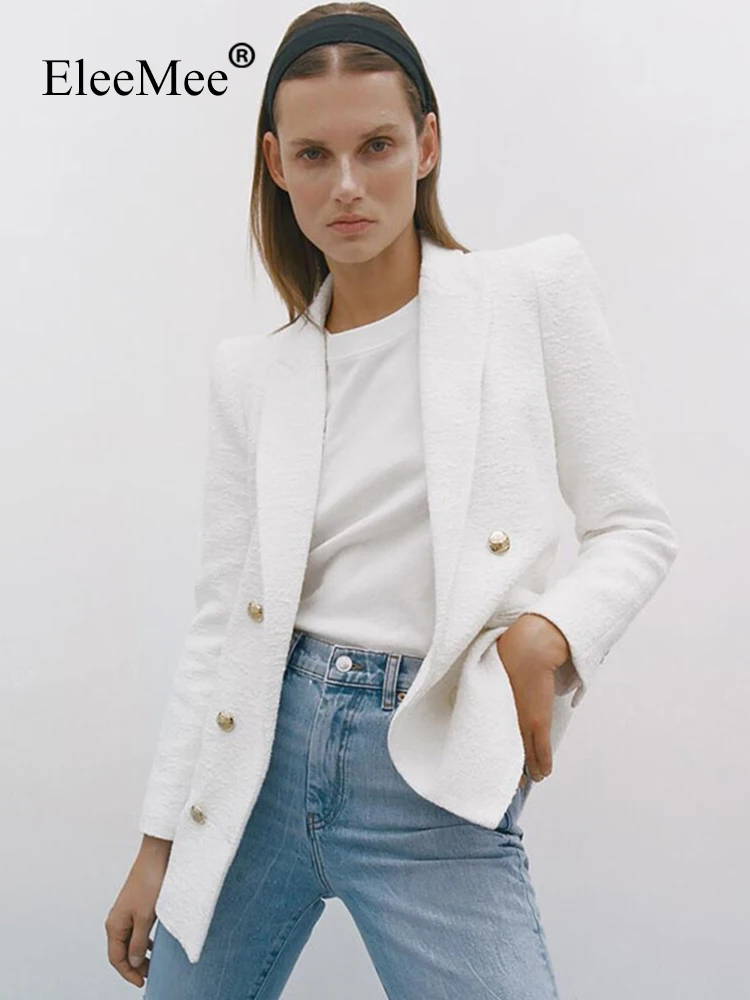 

EleeMee Casual Jacket For Women Solid Color Fashion Female Blazer Double Breasted Women Coat 2022 New Arrival Blazer Size Xs-L