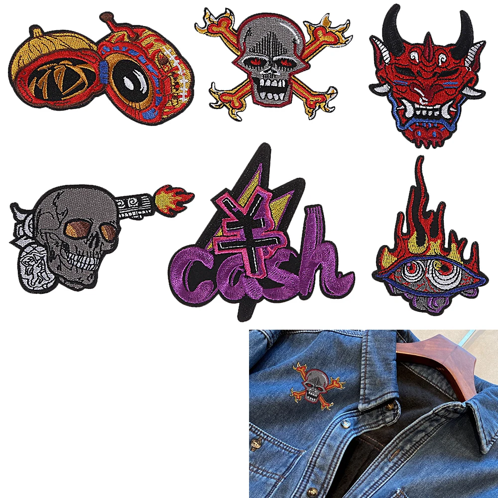 Нашивки с утюгом на Хэллоуин в стиле панк, джинсовая куртка «рыцарь пламени», декоративный вышитый тканевый значок «сделай сам», японская искусственная нашивка