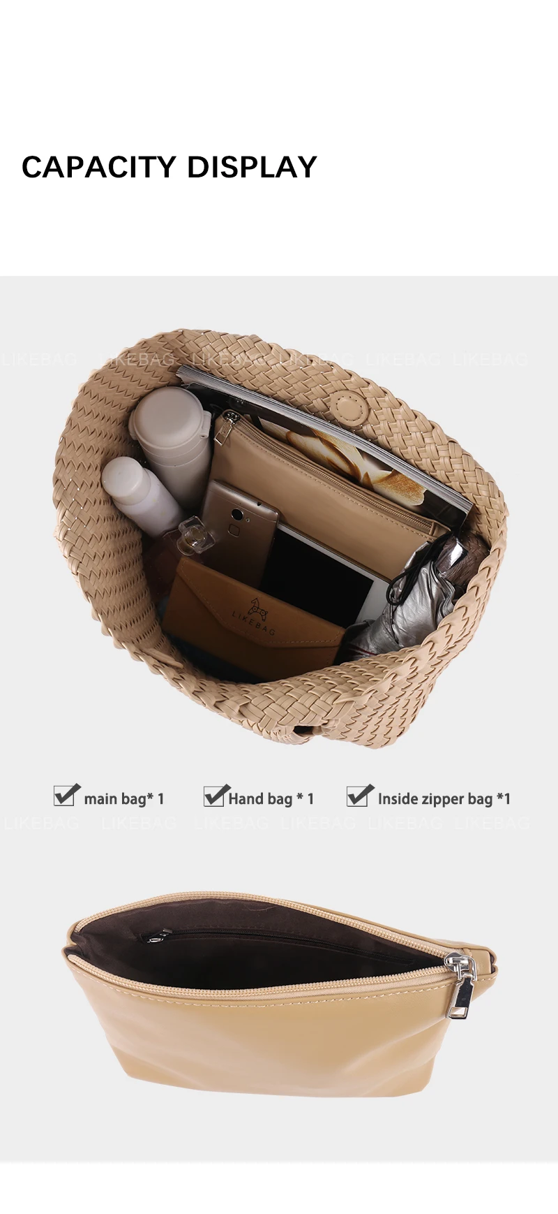 LIKEBAG Women's Fashion Handbag Handbag PU Leather Shoulder Bag Large Capacity Woven Handbag