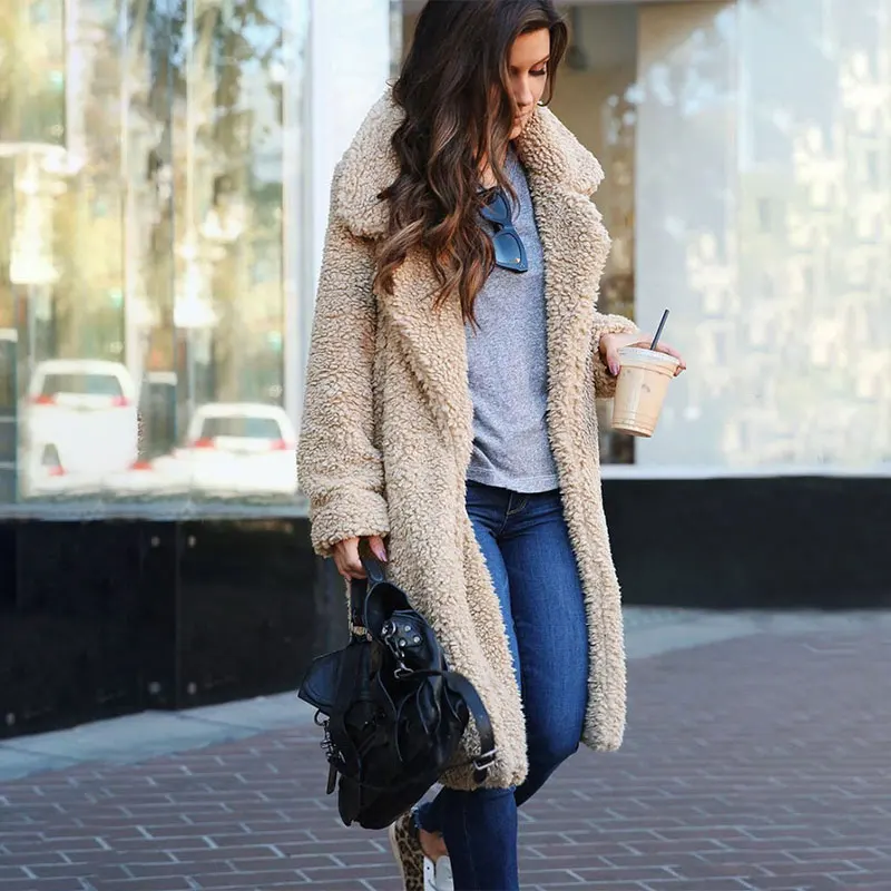 

Winter New Arrival Women Warm Coat Wool Blends Long Sleeve Outerwear Plush Cardigans Overcoats Femme Coats Fashion Streetwear