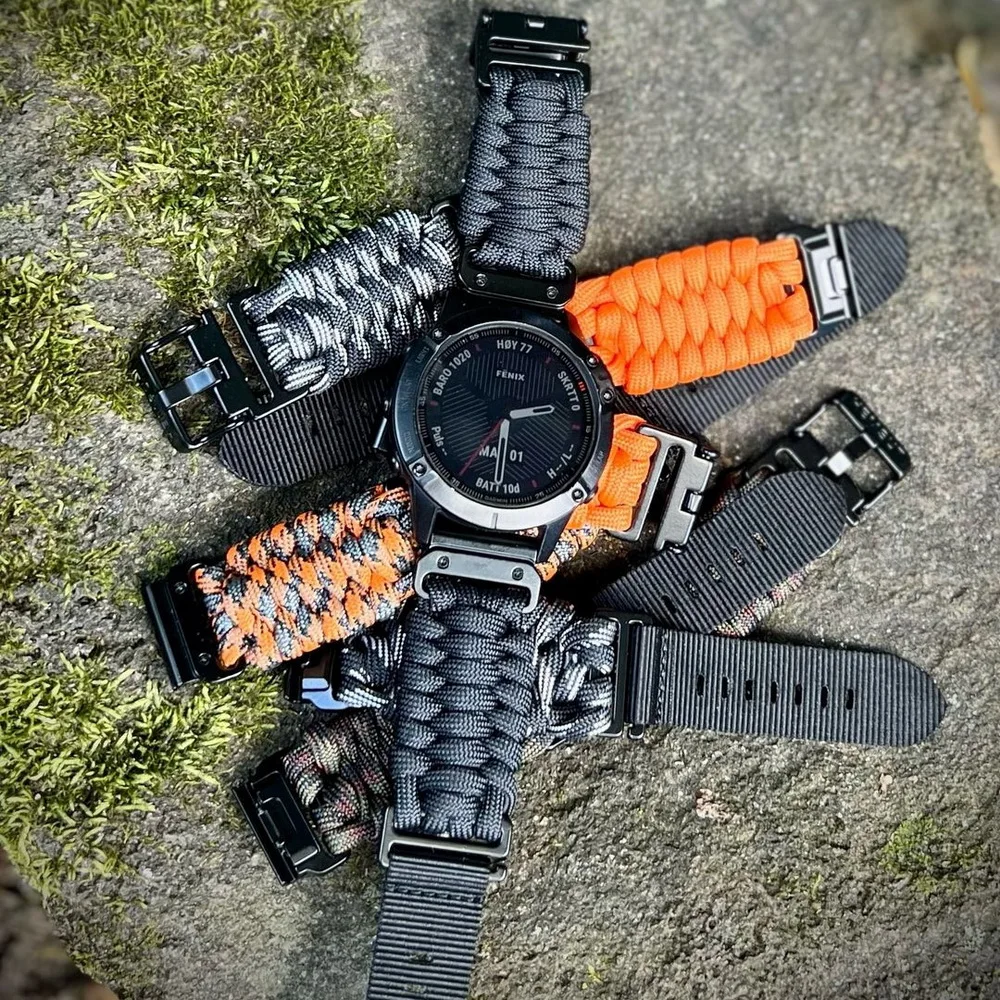 Фото Ремешок для часов HEMSUT для Garmin Quickfit 22/26 мм, нейлоновая оплетка, 550 паракордов, ремешки на запястье, совместимость с Tactix Marq Instinct №1