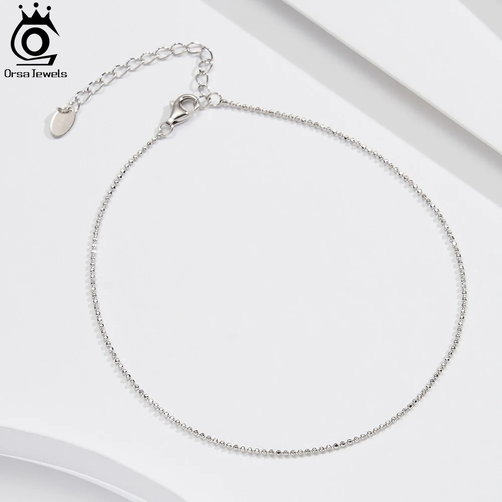 Фото ORSA JEWELS Стерлингового Серебра 925 пробы 1 мм Шариковые Бусины Цепочки Ножные Браслеты Браслет На Ноге Изящные Босиком Модные Цепочки Для Ног Аксессуары SA80 №1