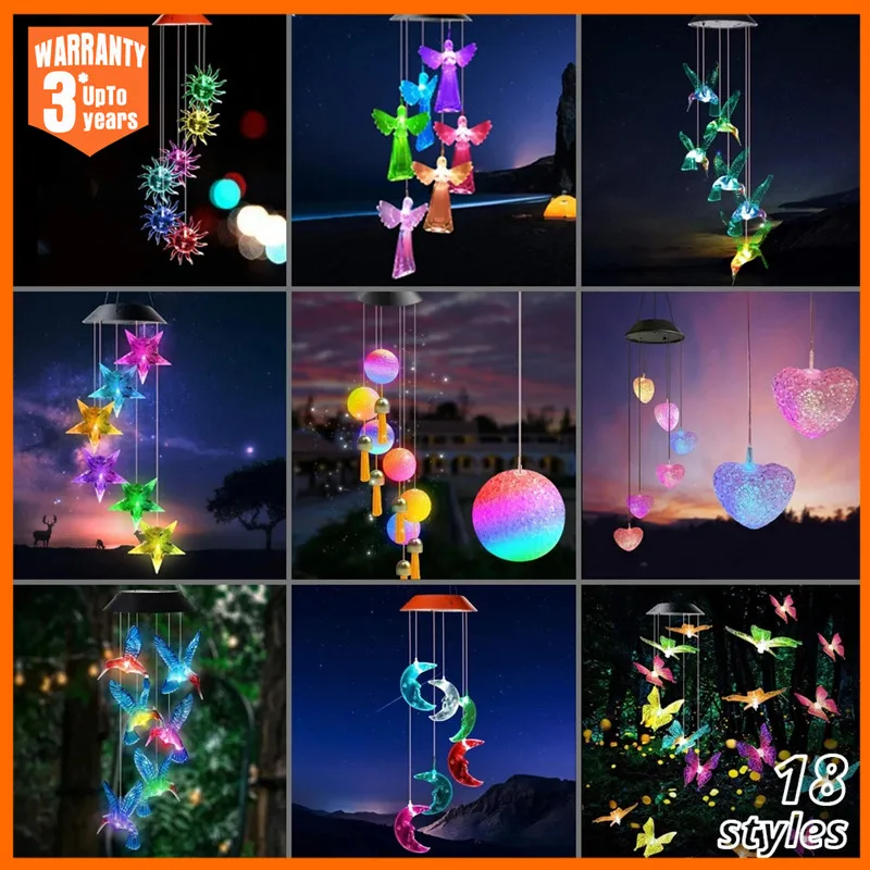 

Color Changing Solar Wind Chime Crystal Ball Hummingbird Lamp Waterproof Outdoor Use for Courtyard Garden Decoration