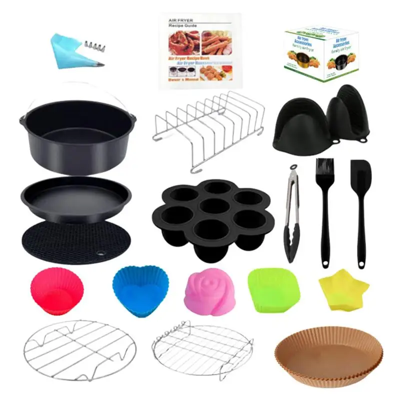 

Аксессуары для квадратной фритюрницы, 15 шт. аксессуаров для круглой/квадратной фритюрницы, принадлежности для воздушной фритюрницы 8 дюймов, бумажная подкладка для торта, искусственная и многое другое для кухни