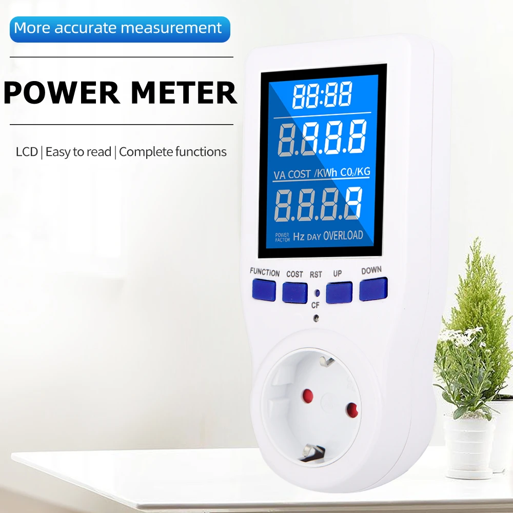

110/220V AC EU Power Meter Digital Display LCD Wattmeter Socket Wattage Kwh Energy Meter US UK Measuring Outlet Power Analyzer