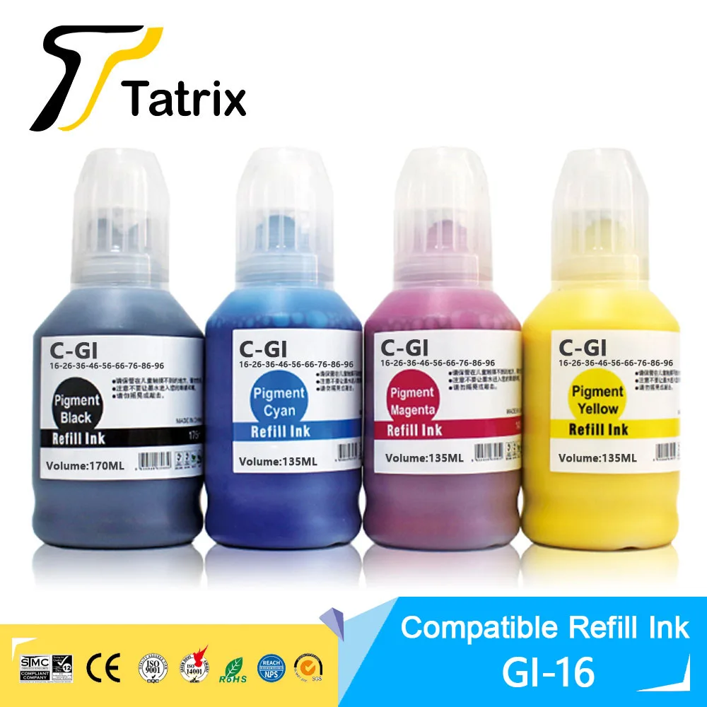 Tatrix GI 16 GI16 GI-16 Premium Compatible Color Bulk Water Based Bottle Refill Ink for Canon MAXIFY GX6010 GX7010 Printer