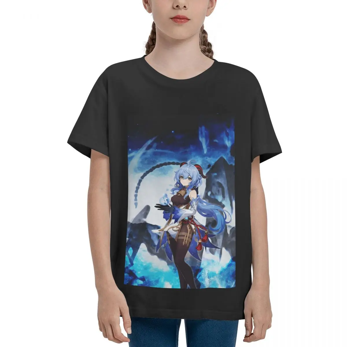 Ganyu Genshin Impact пленсивный взгляд Базовая футболка с коротким рукавом для подростков