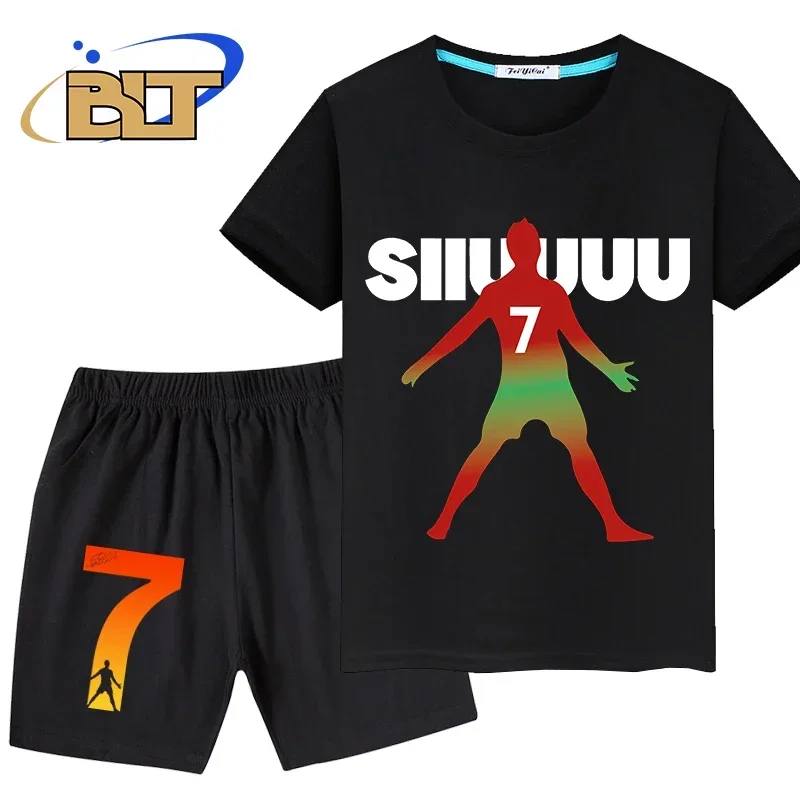 Роналдо SIIUUUU детская одежда с принтом летняя новинка футболка костюм спортивные