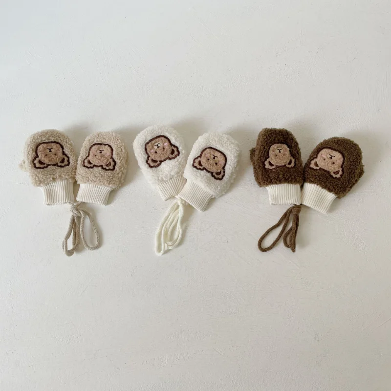 

Child Gloves for 1-4Y Baby Kids Mittens Halter Gloves Autumn and Winter Warm Gloves Cartoon Cute Coral Fleece Cartoon Mittens