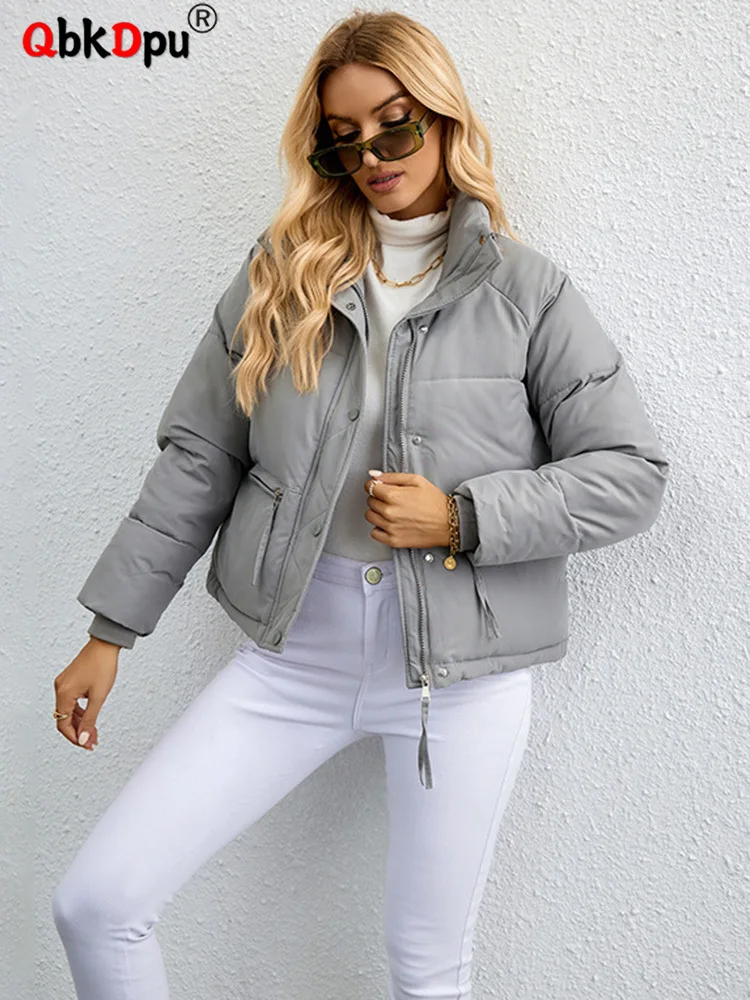 

Winter Slim Women's Stand Collar Quilted Jacket Streetwaer Cropped Padded Coat Trend Down Cotton Cold Parkas Chaquetas Bomber