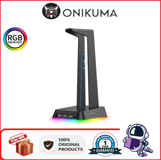

ONIKUMA RGB ST-2 Gaming Headphone Stand Computer Headset Desktop Display Holder Luminous Logo with 3 USB and 3.5mm AUX Ports