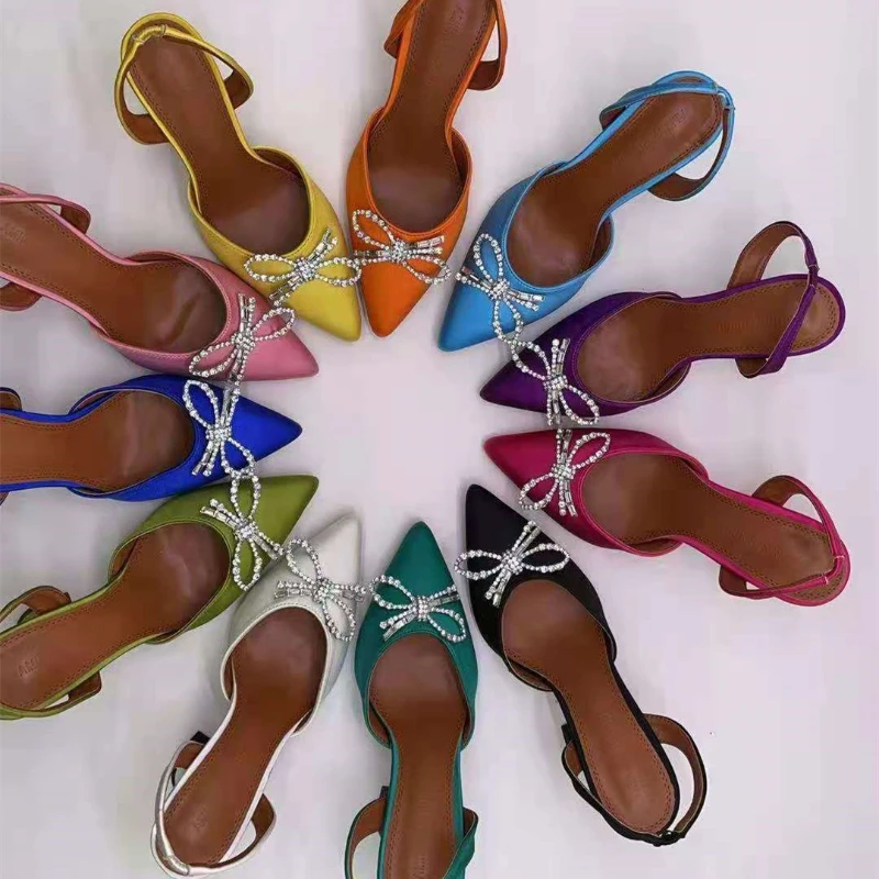 

Стразы женские сандалии с открытым носком и маленьким бантом Весна-лето 2023 женские остроносые туфли на шпильке