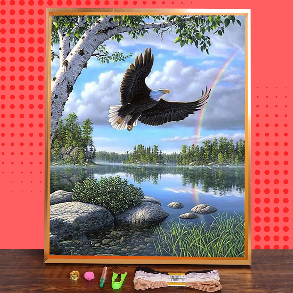 Eagle Pre-Printed 11CT Cross-Stitch Set DIY Embroidery DMC Threads Hobby Knitting Sewing Handicraft Home Decor Promotions on = Набор для вышивания крестиком Eagle Pre-Printed 11CT с нитками DMC, рукоделием, декором дома и акциями.