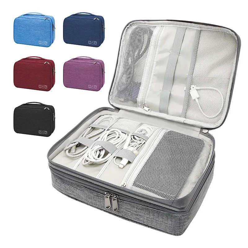 3-уровневый Портативный USB-держатель для проводов сумка путешествий органайзер