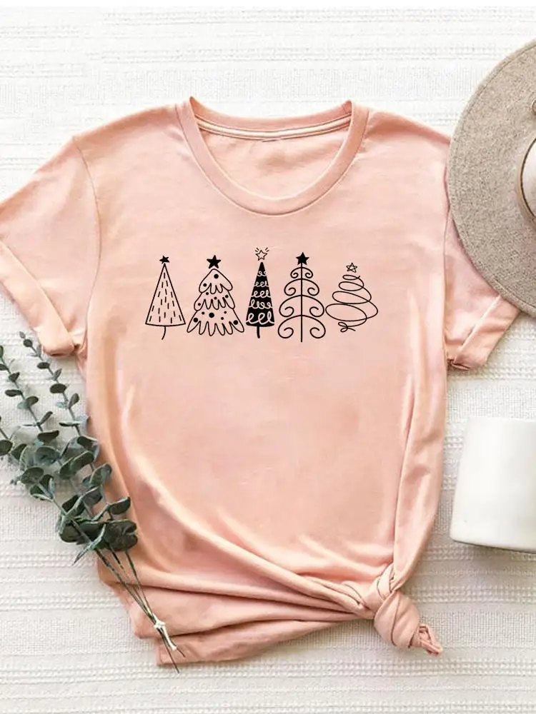 

Tree Holiday Clothes Fashion Clothing Happy New Year Merry Christmas Print T Shirt Women Graphic T-shirt Top Basic Tee
