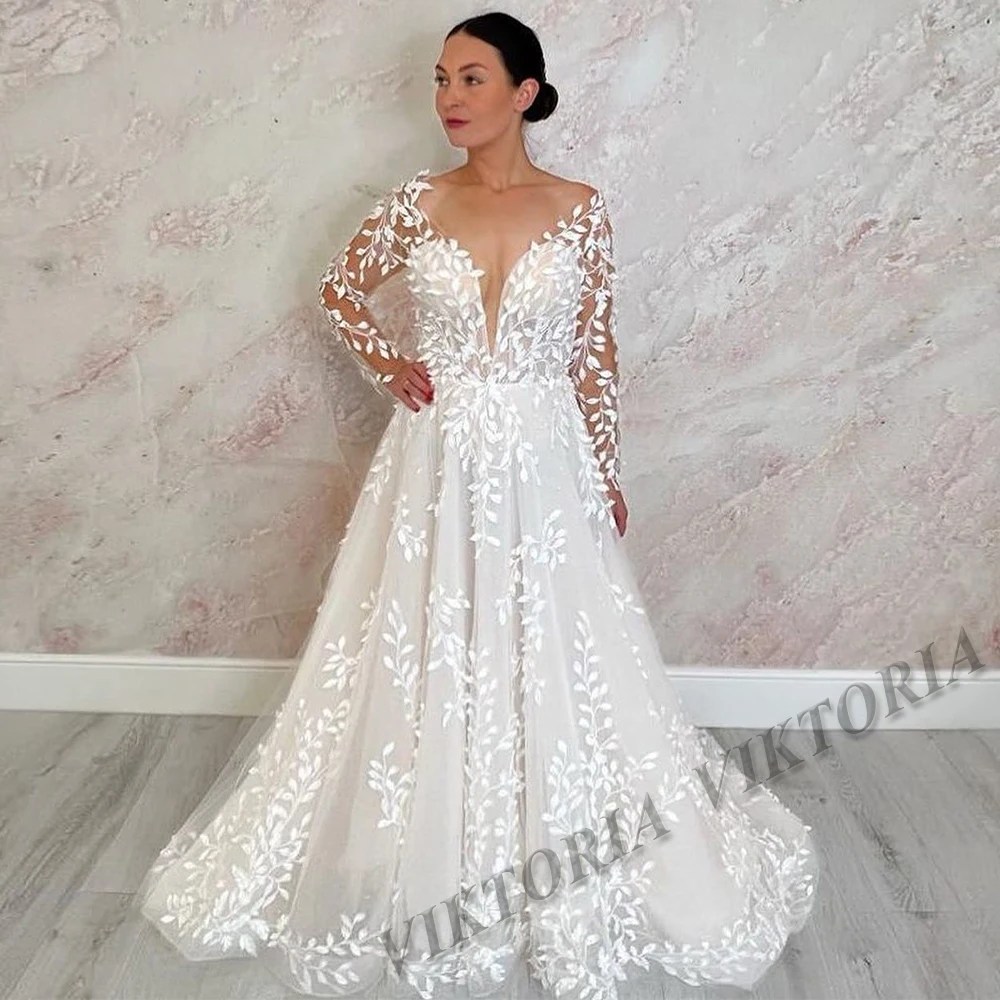 

VIKTORIA 2023 Pleasant Wedding Dress Long Sleeves Sweetheart For Women Bride A-LINE Appliques Vestidos De Novia Custom Made