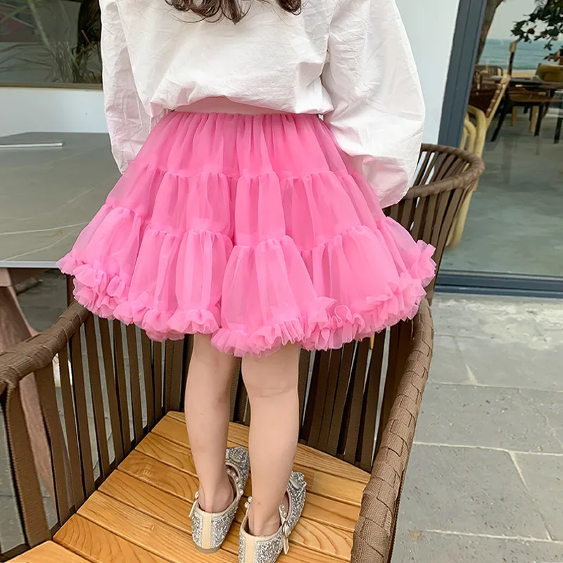 

Spring Autumn Girls Skirt Baby Tutu Skirt Kids Lace Skirt Children Fashion Bottoms Pink Layered Mesh 2-7Y