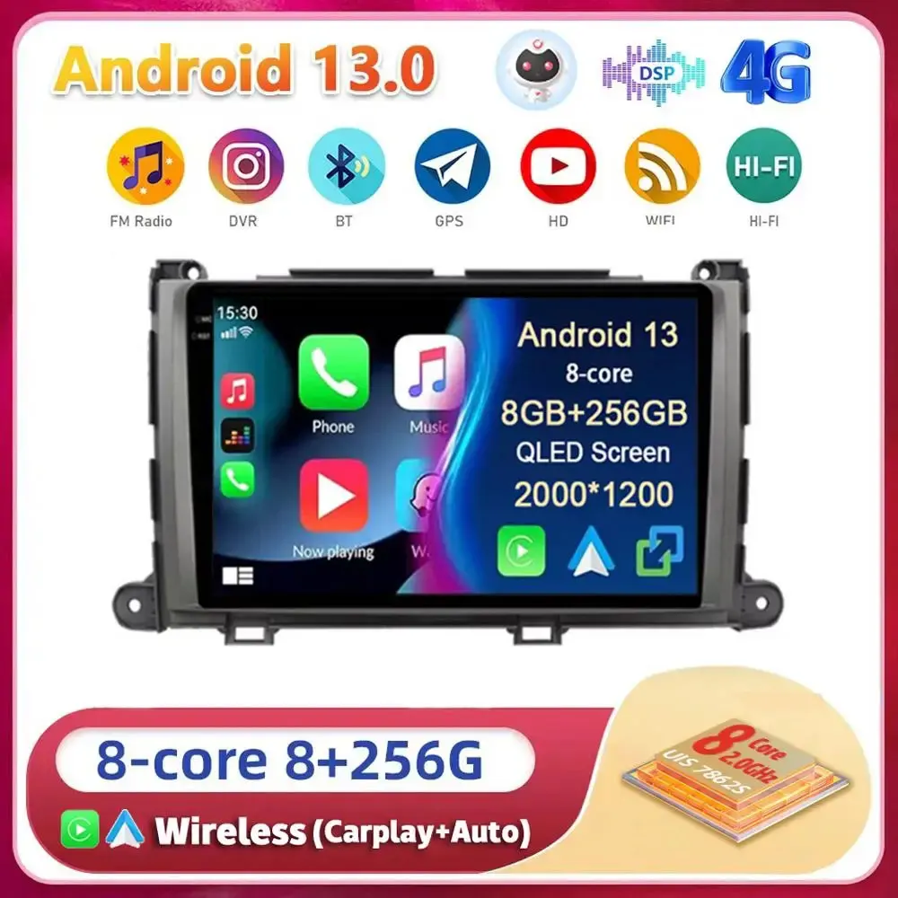 Для Toyota Sienna XL30 2009 2010-2014 Android 13 Автомобильный радиоприемник Мультимедийный