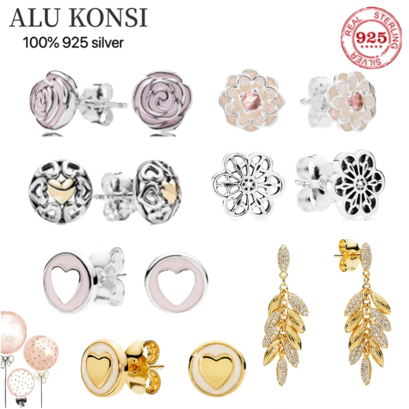 

Original luxury Real 925 Sterling Silver authentic pan earrings crystal For Women DIY fashion wedding Jewelry