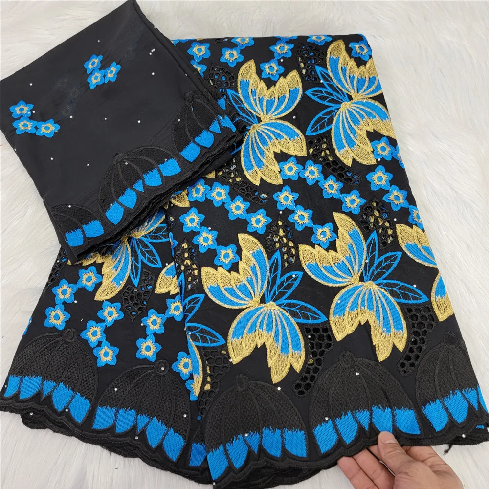 

French Net Lace Fabric High Quality 100% Cotton Embroidery With Stone Latest African Lace Fabric For Dress 5+2 Yards HLC446