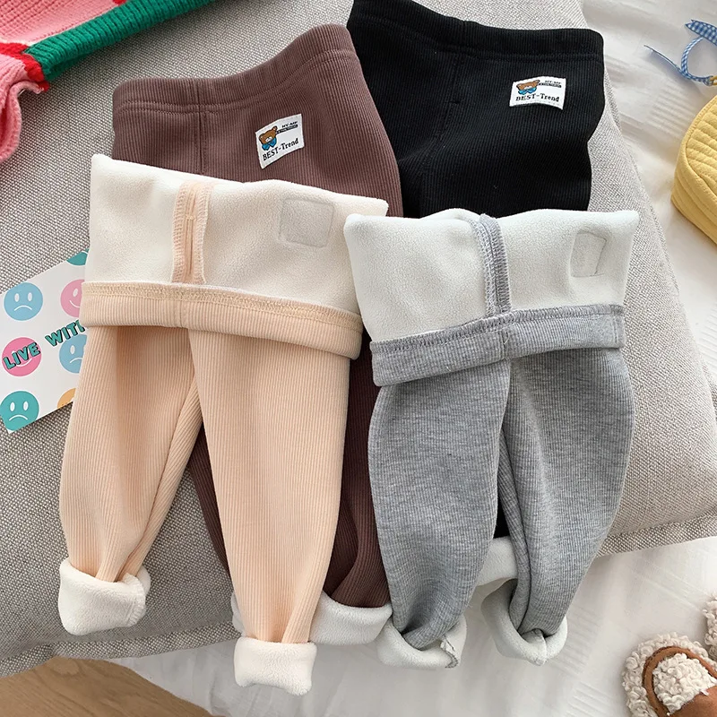 

1-6Y Hot Sweet Girls Pants Kid Boy Thicken Warm Trousers Winter Children Casual Solid Color Soft Pants Baby Girl Cotton Leggings