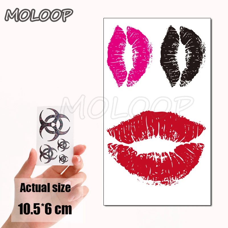 

Water Transfer Tattoo Sexy Black Lips Print Tattoo Body Art Waterproof Temporary Fake Flash Tattoo for Man Woman 10.5*6cm