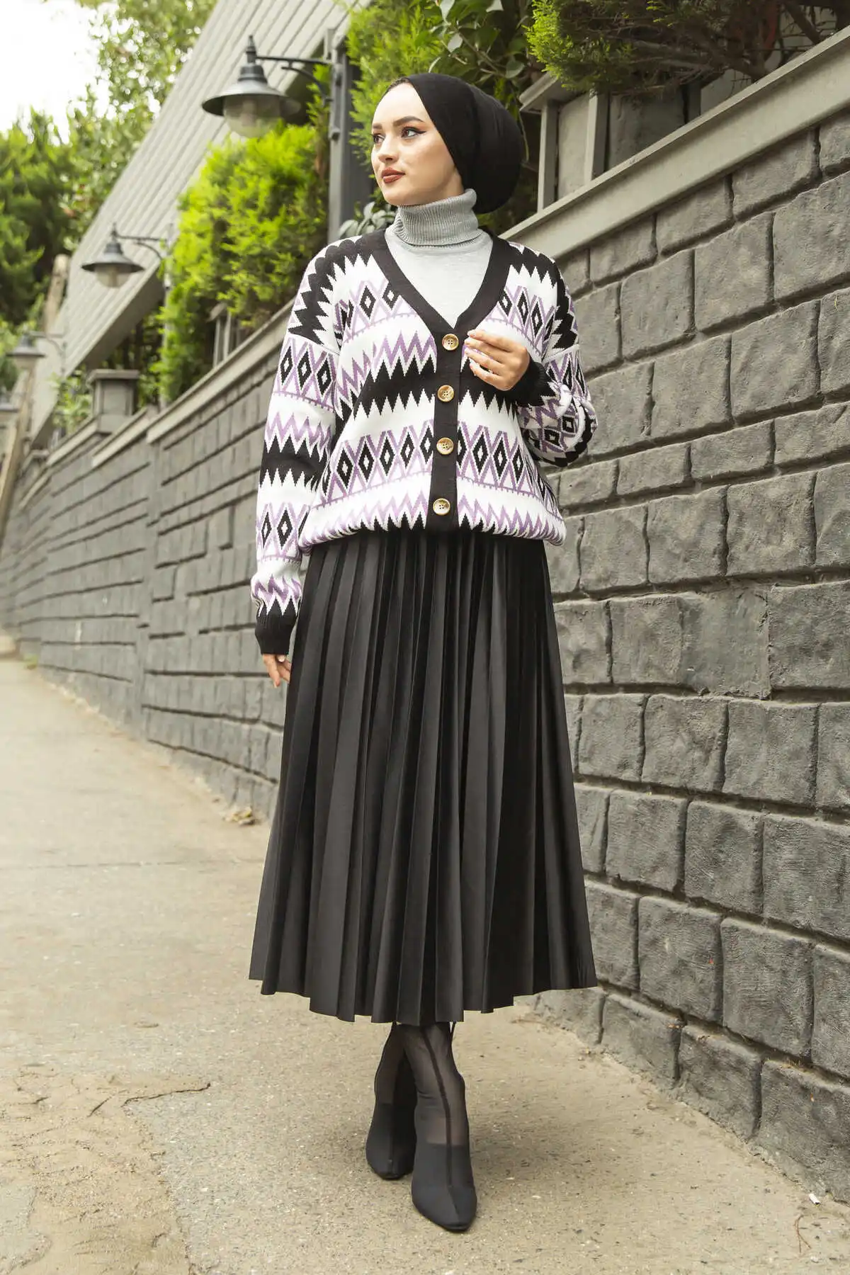 Lozenge Pattern Hijab Cardigan Lilac