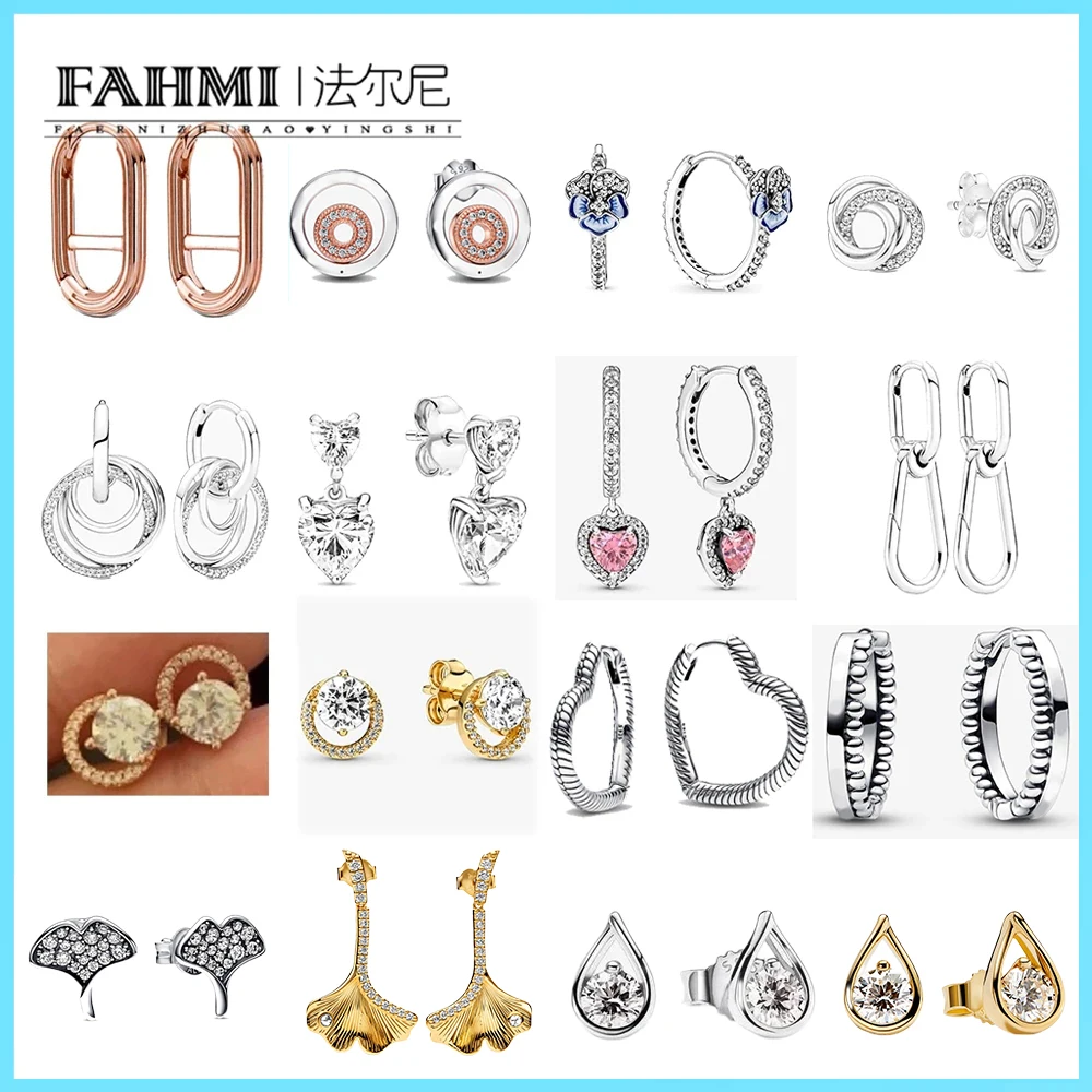 Fahmi 100% 925 Sterling Silver Castle Star Unswerving Family Ring Double Heart Sparkling Blue Pansy Flower Hoop Earring